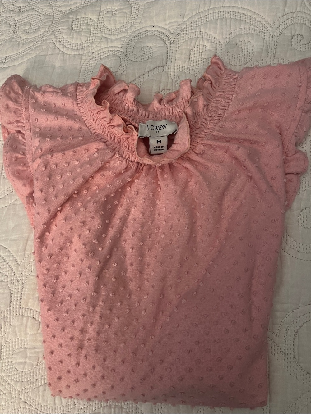 J. Crew Dusty Pink Swiss Dot Ruffled Neck Tank